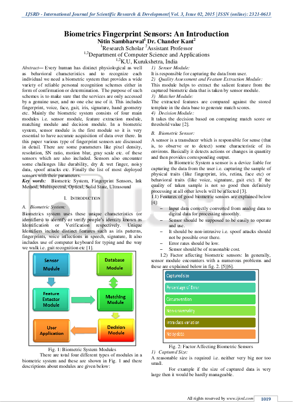 (PDF) Biometrics Fingerprint Sensors: An Introduction