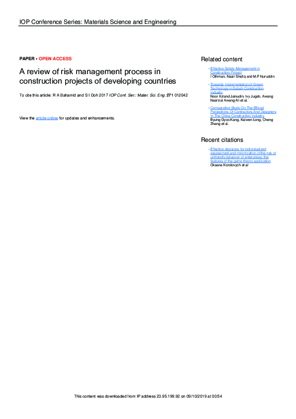 (PDF) A review of risk management process in construction projects of ...