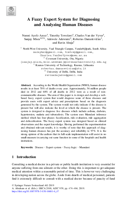 (PDF) A Fuzzy Expert System for Diagnosing and Analyzing Human Diseases