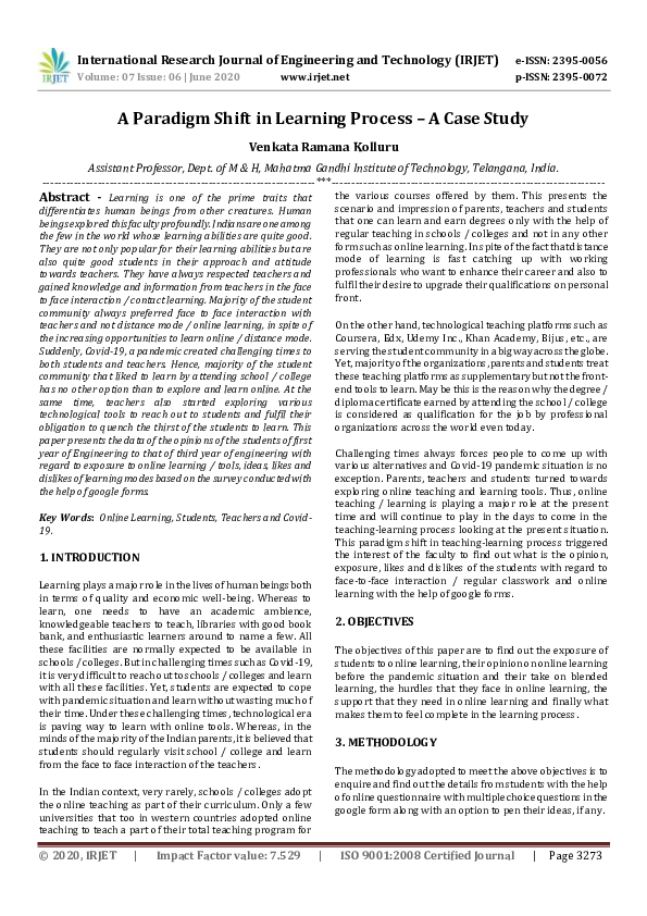 (PDF) A Paradigm Shift in Learning Process – A Case Study