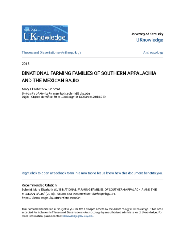 PDF) Binational Farming Families: Southern Appalachia &amp; Mexican Bajío