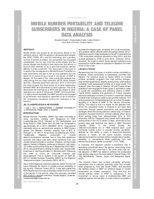 (PDF) Mobile Number Portability and Telecom Subscribers in Nigeria: A ...
