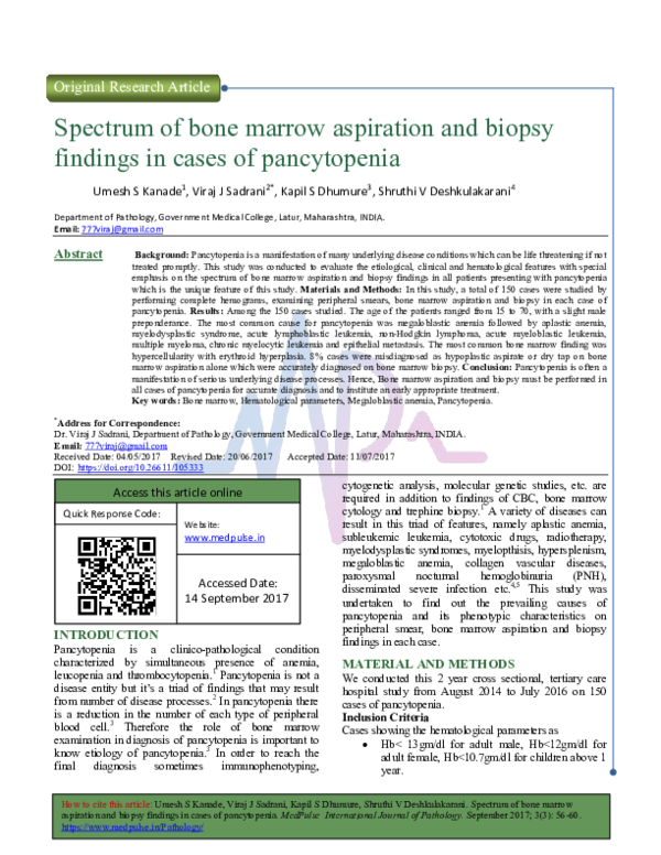 (PDF) Spectrum of bone marrow aspiration and biopsy findings in cases ...