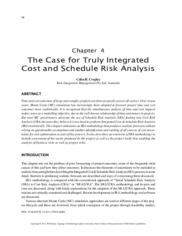 (PDF) The Case for Truly Integrated Cost and Schedule Risk Analysis