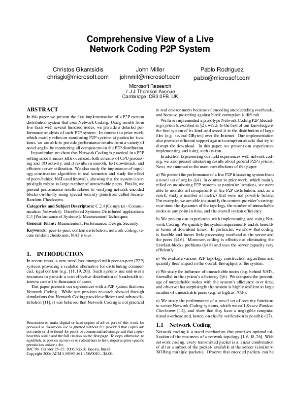 (PDF) Comprehensive View of a Live Network Coding P2P System