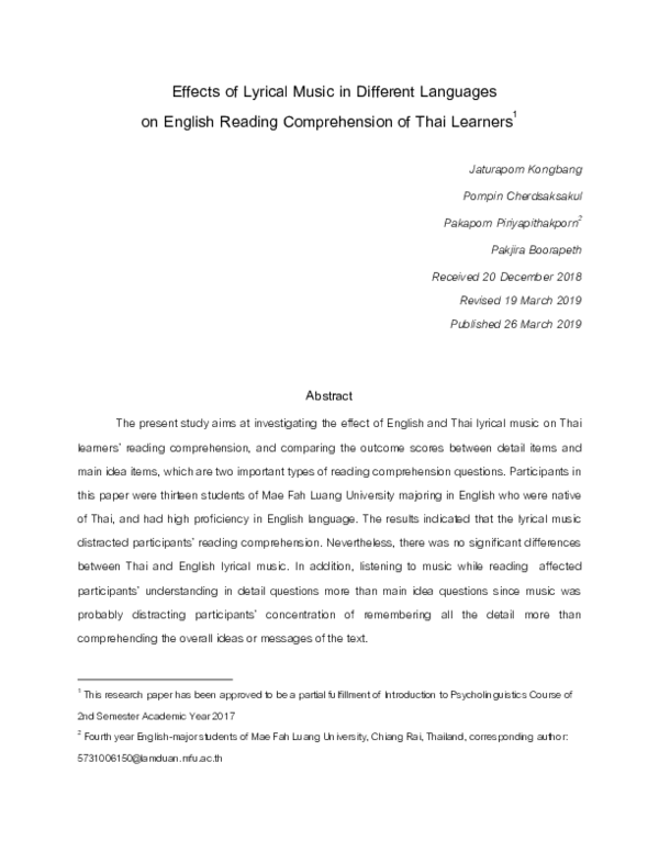 (PDF) Effects of Lyrical Music in Different Languages on English ...