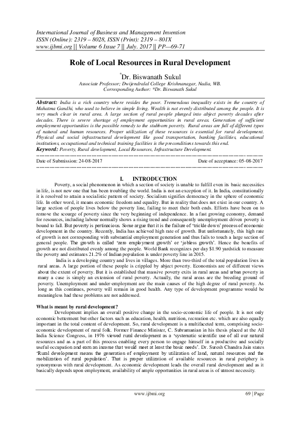 (PDF) Role of Local Resources in Rural Development