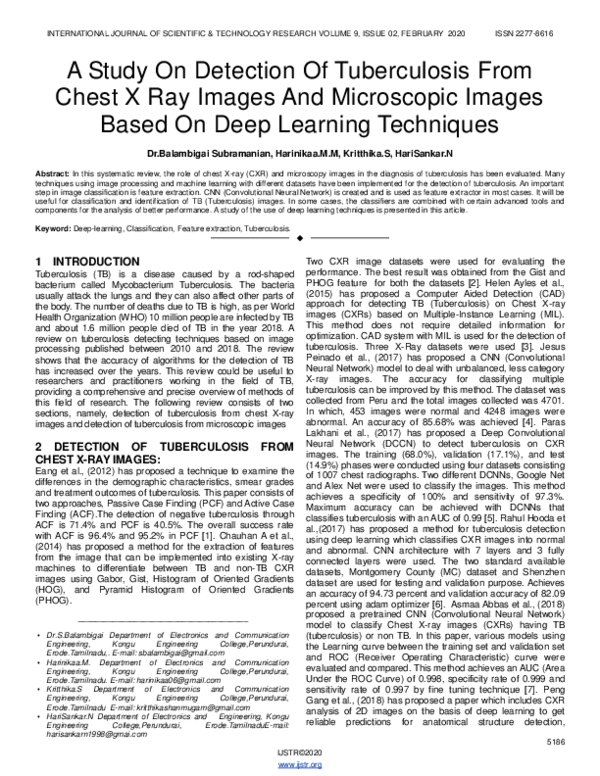 (PDF) A Study On Detection Of Tuberculosis From Chest X Ray Images And ...