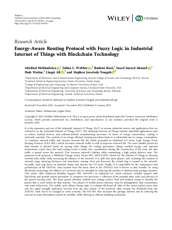 (PDF) Energy-Aware Routing Protocol with Fuzzy Logic in Industrial ...
