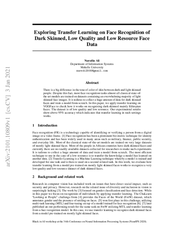 (PDF) Exploring Transfer Learning on Face Recognition of Dark Skinned ...