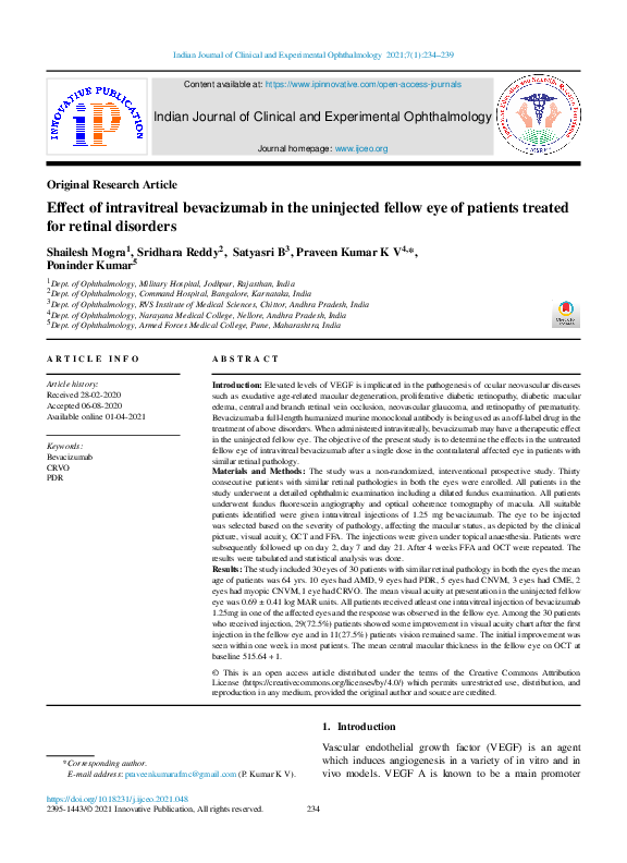 (PDF) Effect of intravitreal bevacizumab in the uninjected fellow eye ...