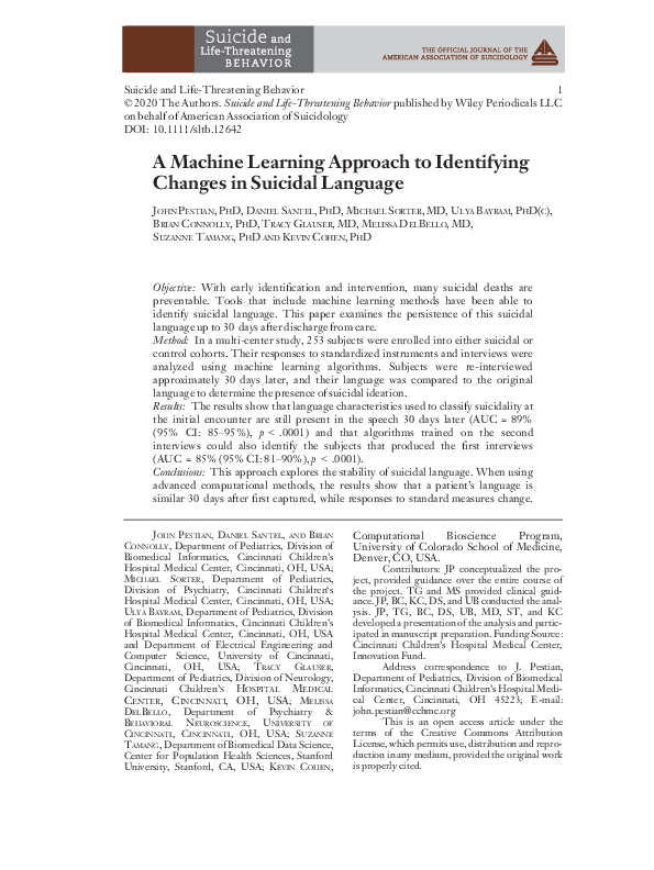 (PDF) A Machine Learning Approach to Identifying Changes in Suicidal ...