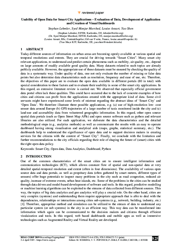 (PDF) Usability of Open Data for Smart City Applications – Evaluation ...
