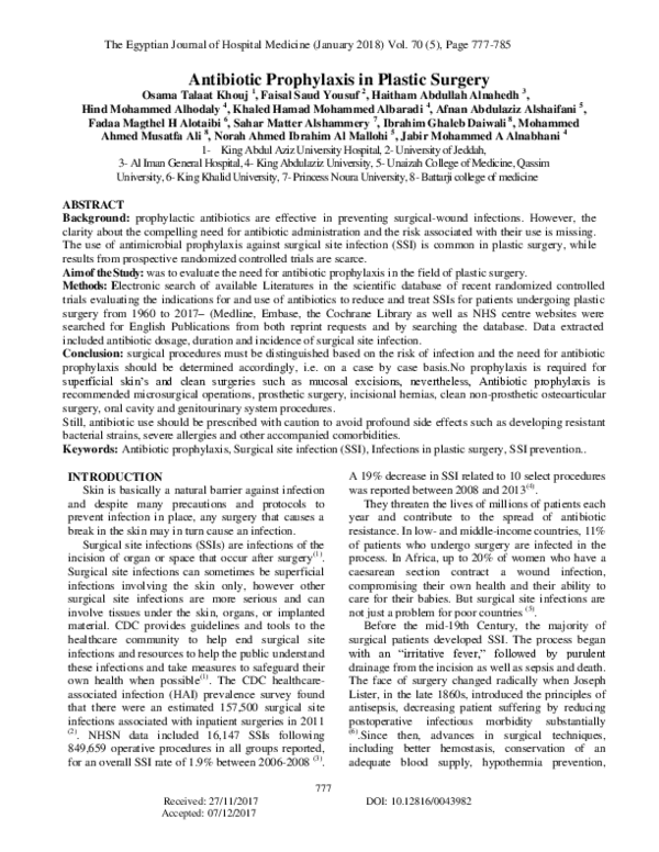 (PDF) Antibiotic Prophylaxis in Plastic Surgery | Sahar Alshammery ...