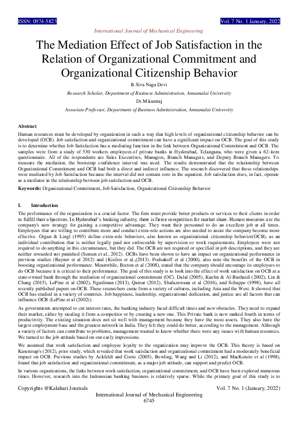 (PDF) The Mediation Effect of Job Satisfaction in the Relation of ...