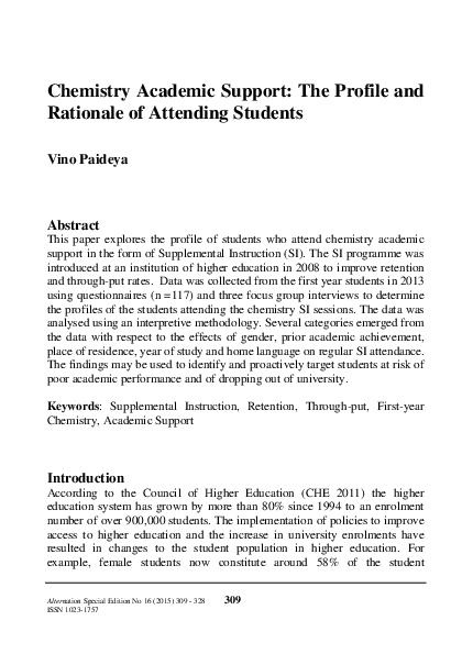 (PDF) Chemistry Academic Support: The Profile and Rationale of ...