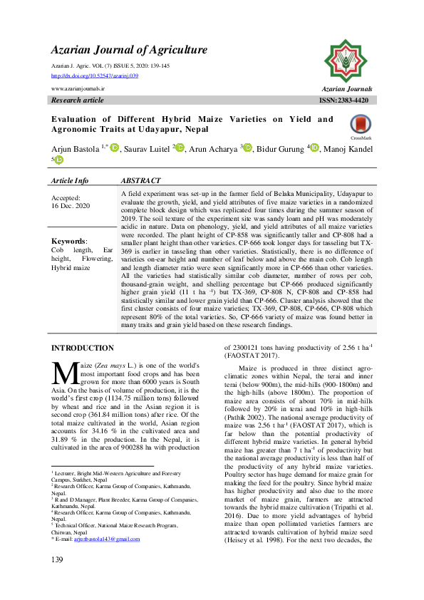 (PDF) Evaluation of Different Hybrid Maize Varieties on Yield and ...