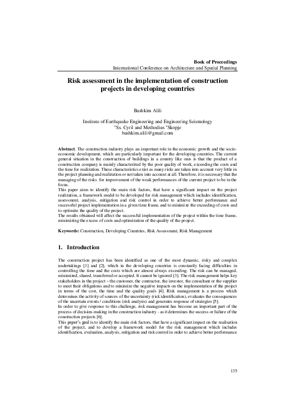 (PDF) Risk assessment in the implementation of construction projects in ...