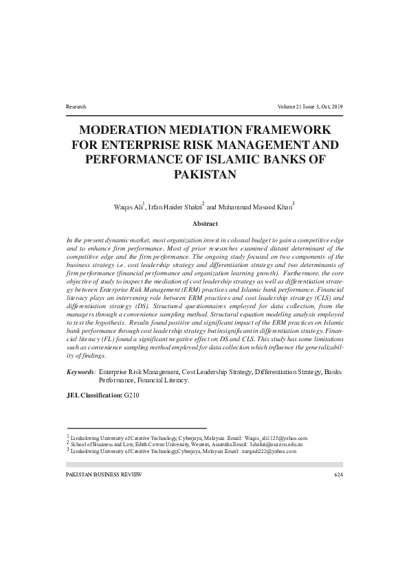 (PDF) Moderation Mediation Framework for Enterprise Risk Management and ...