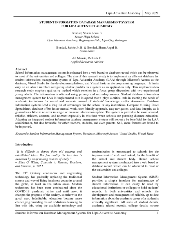 Information Database Management System