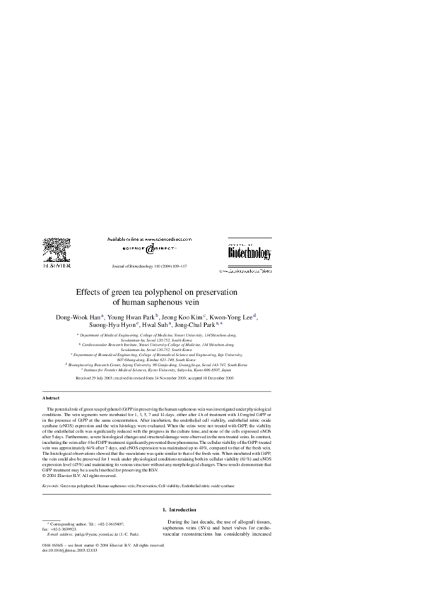 (PDF) Effects of green tea polyphenol on preservation of human ...