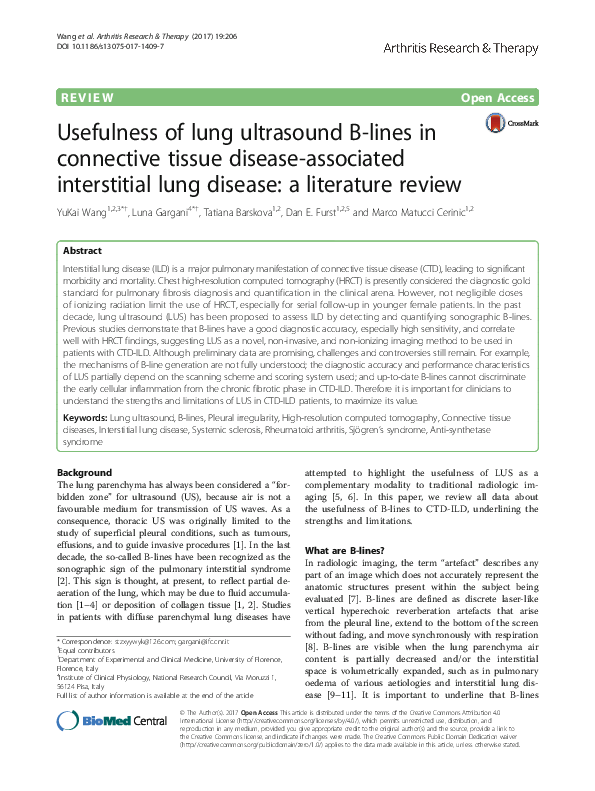(PDF) Usefulness of lung ultrasound B-lines in connective tissue ...