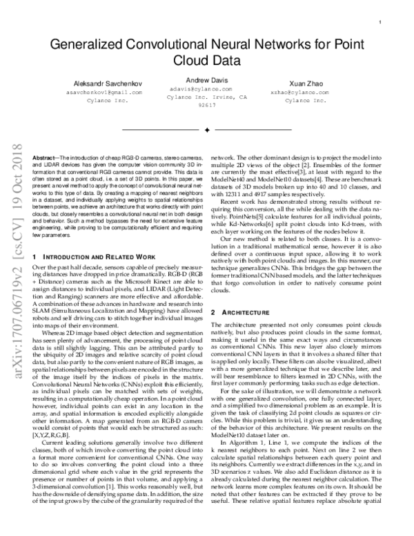 (PDF) Generalized Convolutional Neural Networks for Point Cloud Data