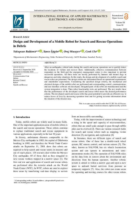 (PDF) Design and Development of a Mobile Robot for Search and Rescue ...