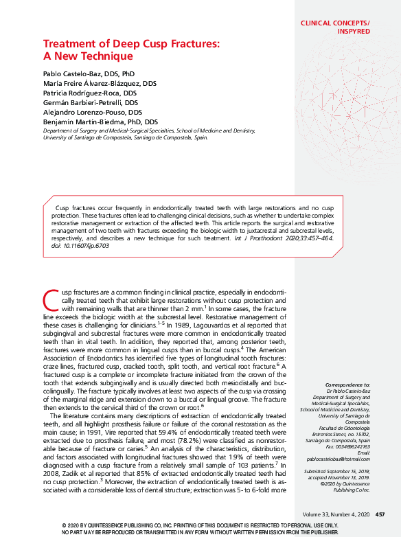 (PDF) Treatment of Deep Cusp Fractures A New Technique María Freire ÁlvarezBlázquez