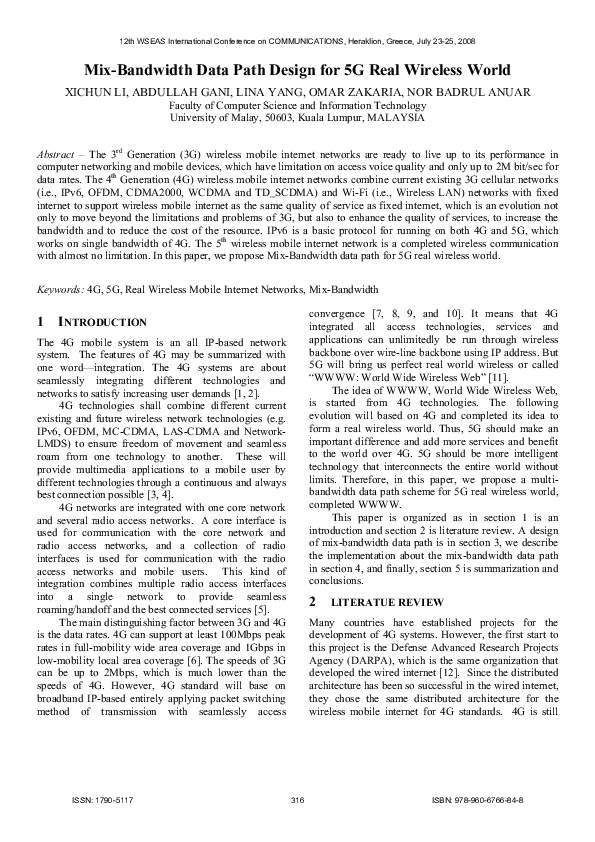 (PDF) Mix-Bandwidth Data Path Design for 5 G Real Wireless World