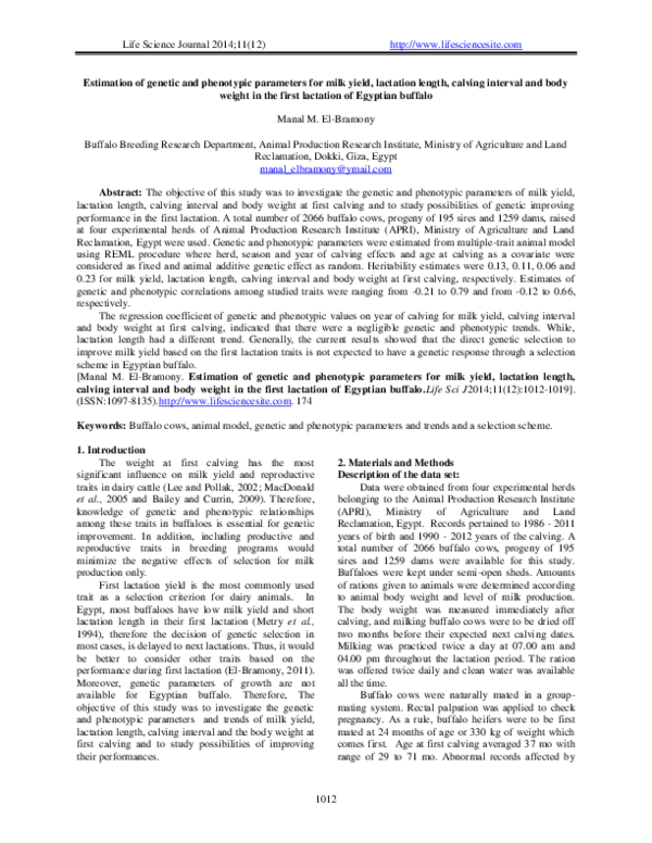 (PDF) Estimation of genetic and phenotypic parameters for milk yield ...