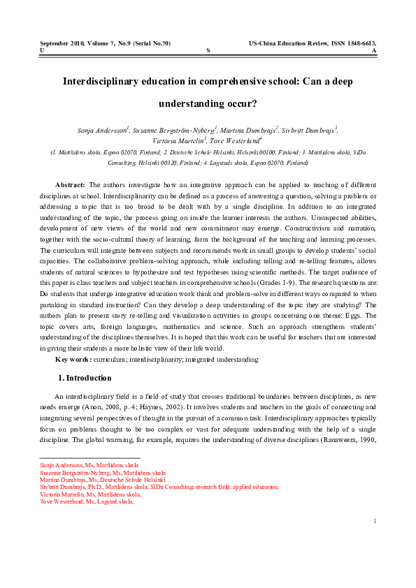 (PDF) Interdisciplinary Education in Comprehensive School: Can a Deep ...