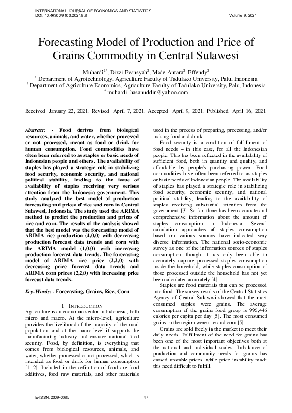 (PDF) Forecasting Model of Production and Price of Grains Commodity in ...