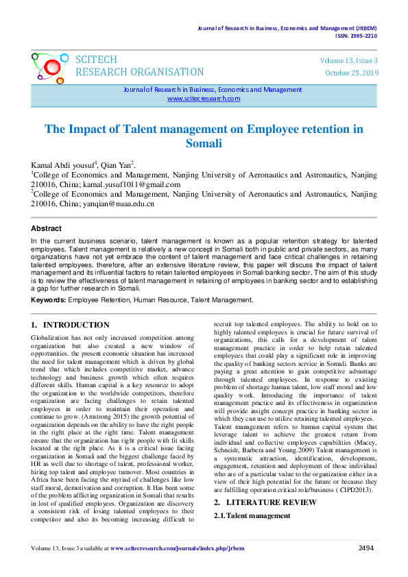 (PDF) The Impact of Talent management on Employee retention in Somali