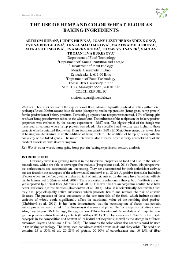 (PDF) The Use of Hemp and Color Wheat Flour as