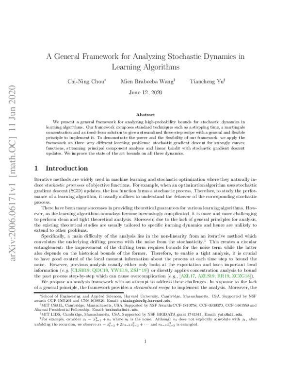 (PDF) A General Framework for Analyzing Stochastic Dynamics in Learning ...