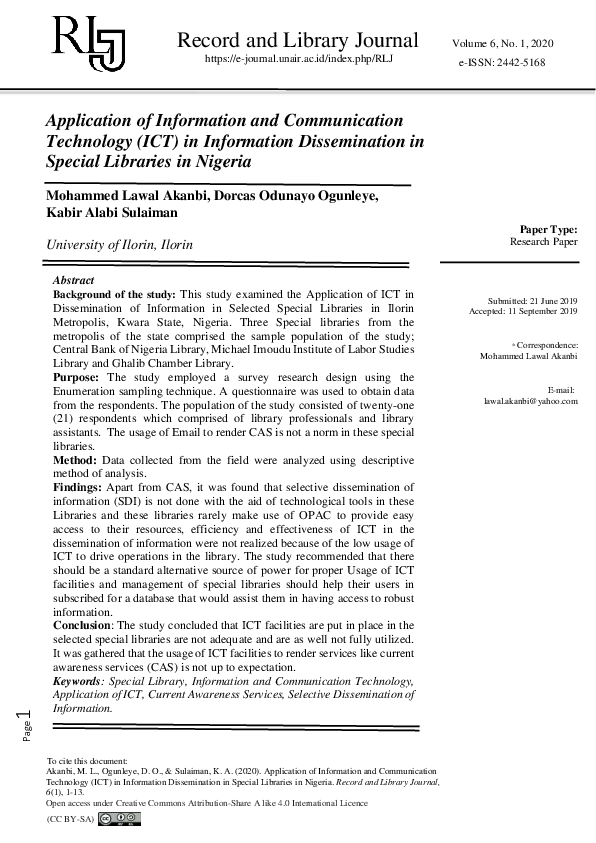 (PDF) Application of Information and Communication Technology (ICT) in ...