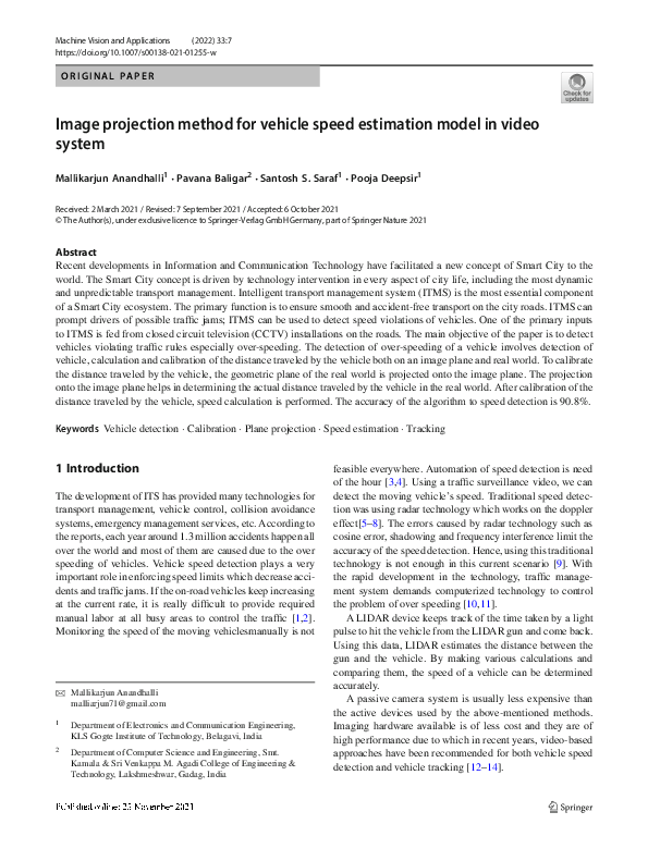(PDF) Image projection method for vehicle speed estimation model in