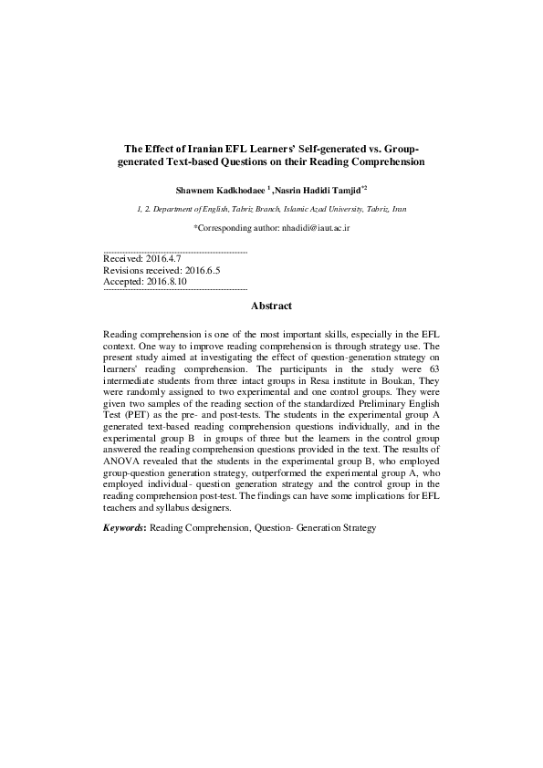(PDF) The Effect of Iranian EFL Learners’ Self-generated vs. Group ...