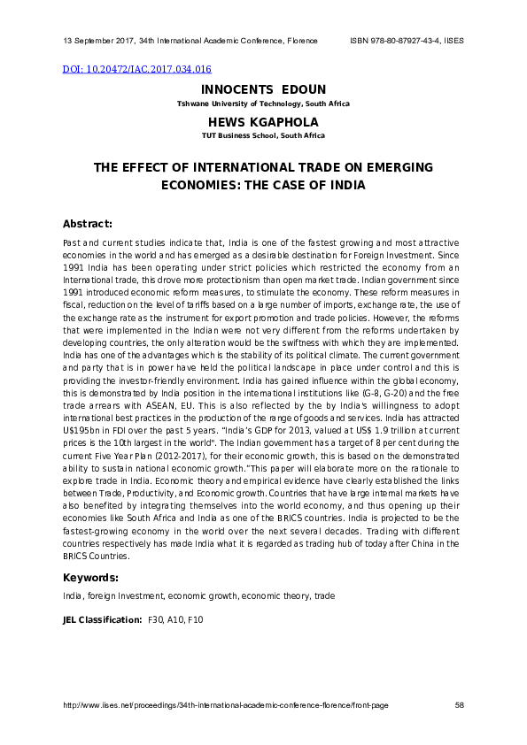 (PDF) The Effect of International Trade on emerging economies: The case ...
