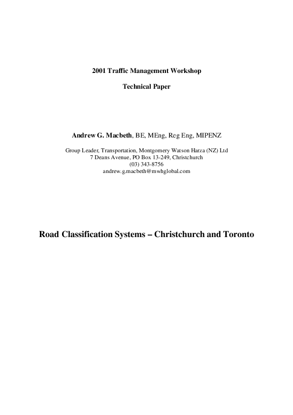(PDF) Road Classification Systems - Christchurch and Toronto