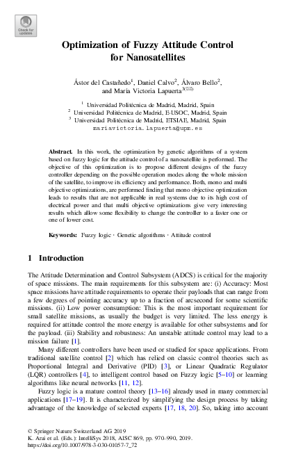 (PDF) Optimization of Fuzzy Attitude Control for Nanosatellites