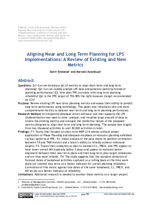 (PDF) Aligning Near and Long Term Planning for LPS Implementations: A ...