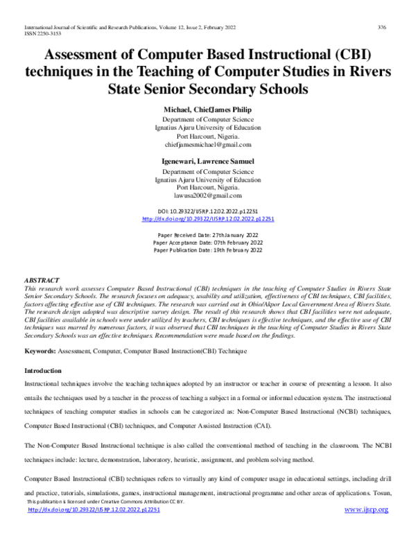 (PDF) Assessment of Computer Based Instructional (CBI) techniques in ...