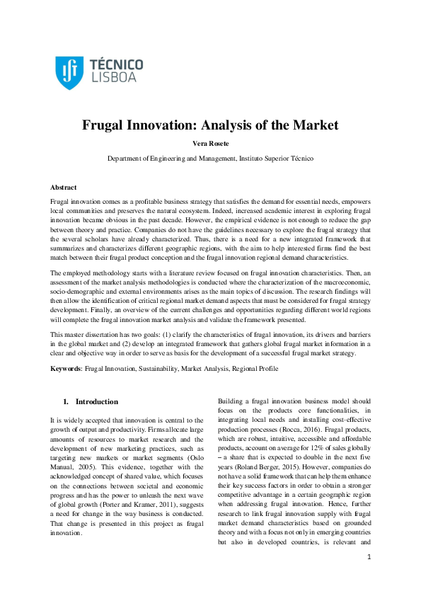 (PDF) Frugal Innovation: Analysis of the Market
