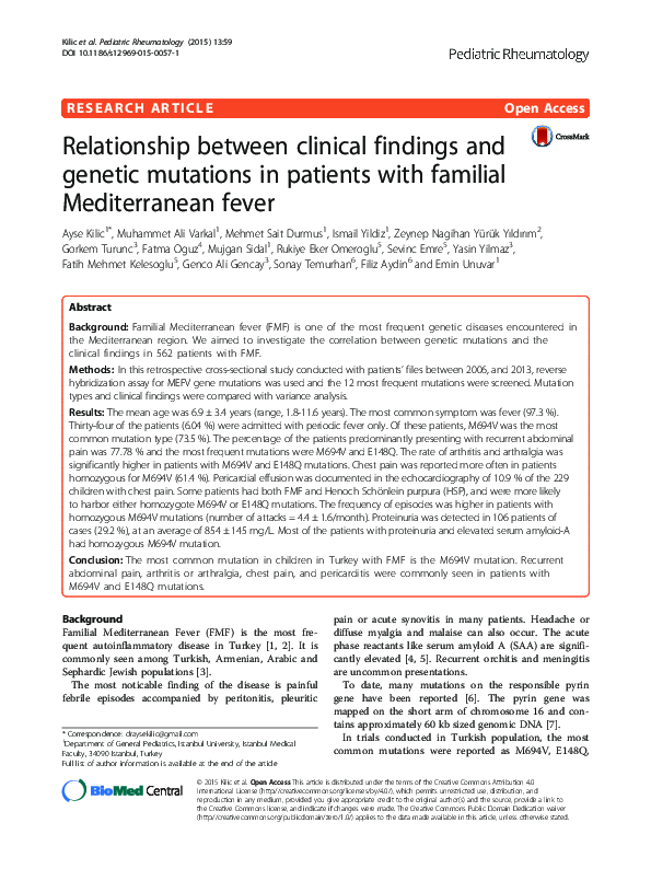 (PDF) Relationship between clinical findings and genetic mutations in ...