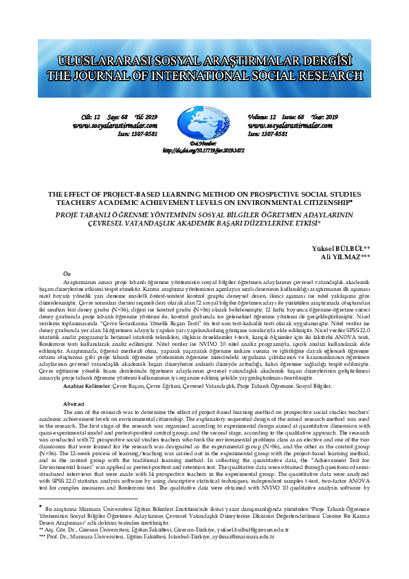 (PDF) The Effect of Project-Based Learning Method on Prospective Social ...