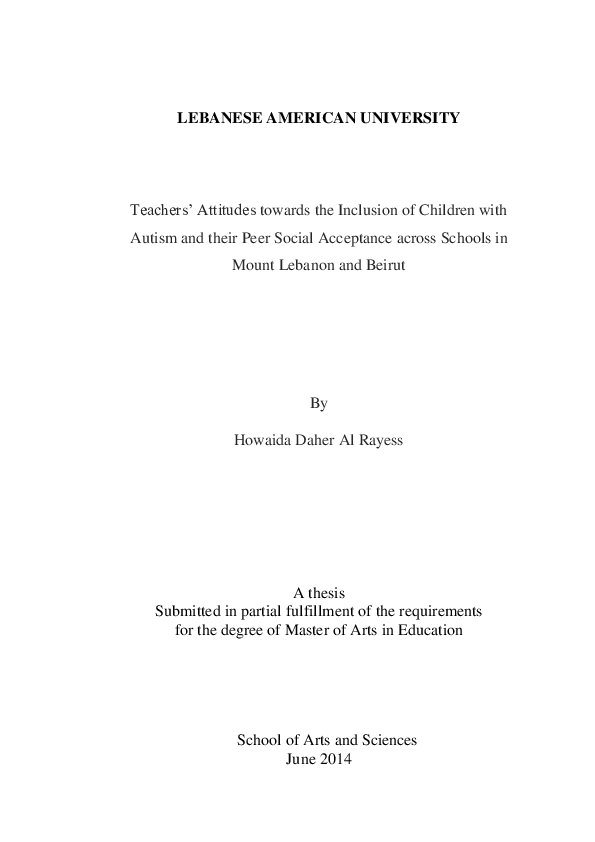 (PDF) Teachers' attitudes towards the inclusion of children with ...