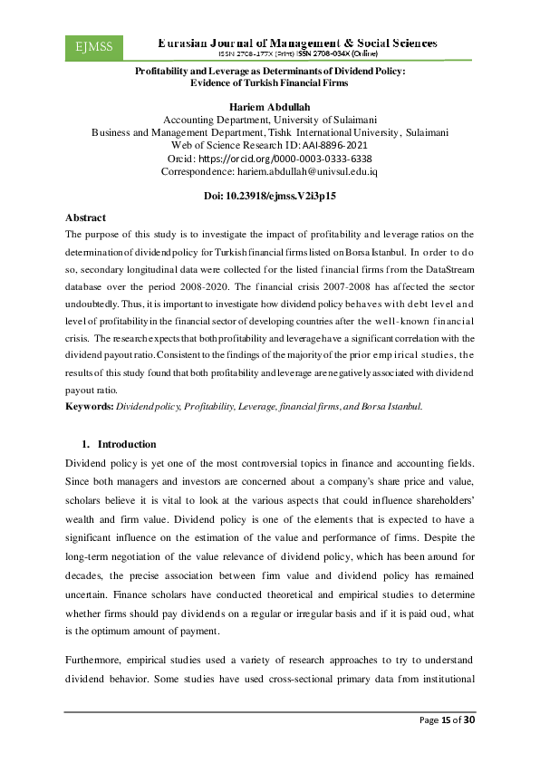 (PDF) Profitability and Leverage as Determinants of Dividend Policy ...