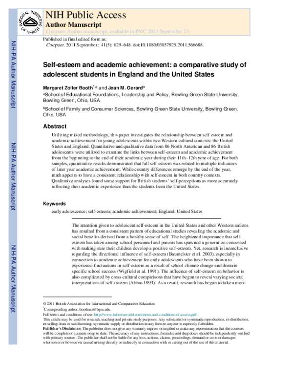 (PDF) Self‐esteem and academic achievement: a comparative study of ...